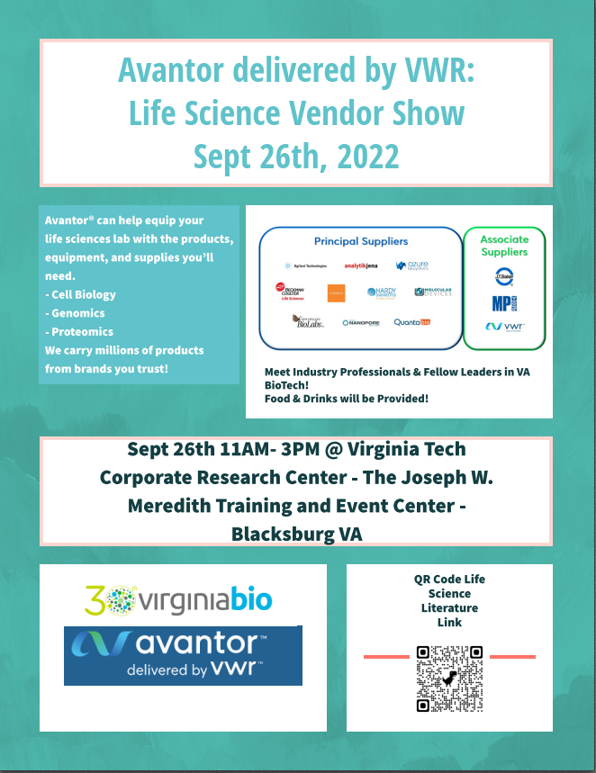 Blacksburg Life Science Vendor ShowAvantor deliver by VWR VirginiaBio